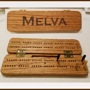 Engraved Travel Cribbage Board with pegs & Peg storage